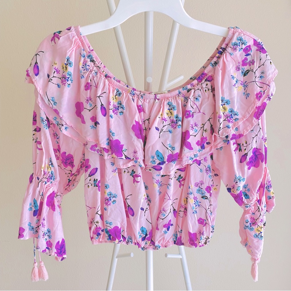 Floral Pink Ruffle Crop Top - Picture 7 of 7